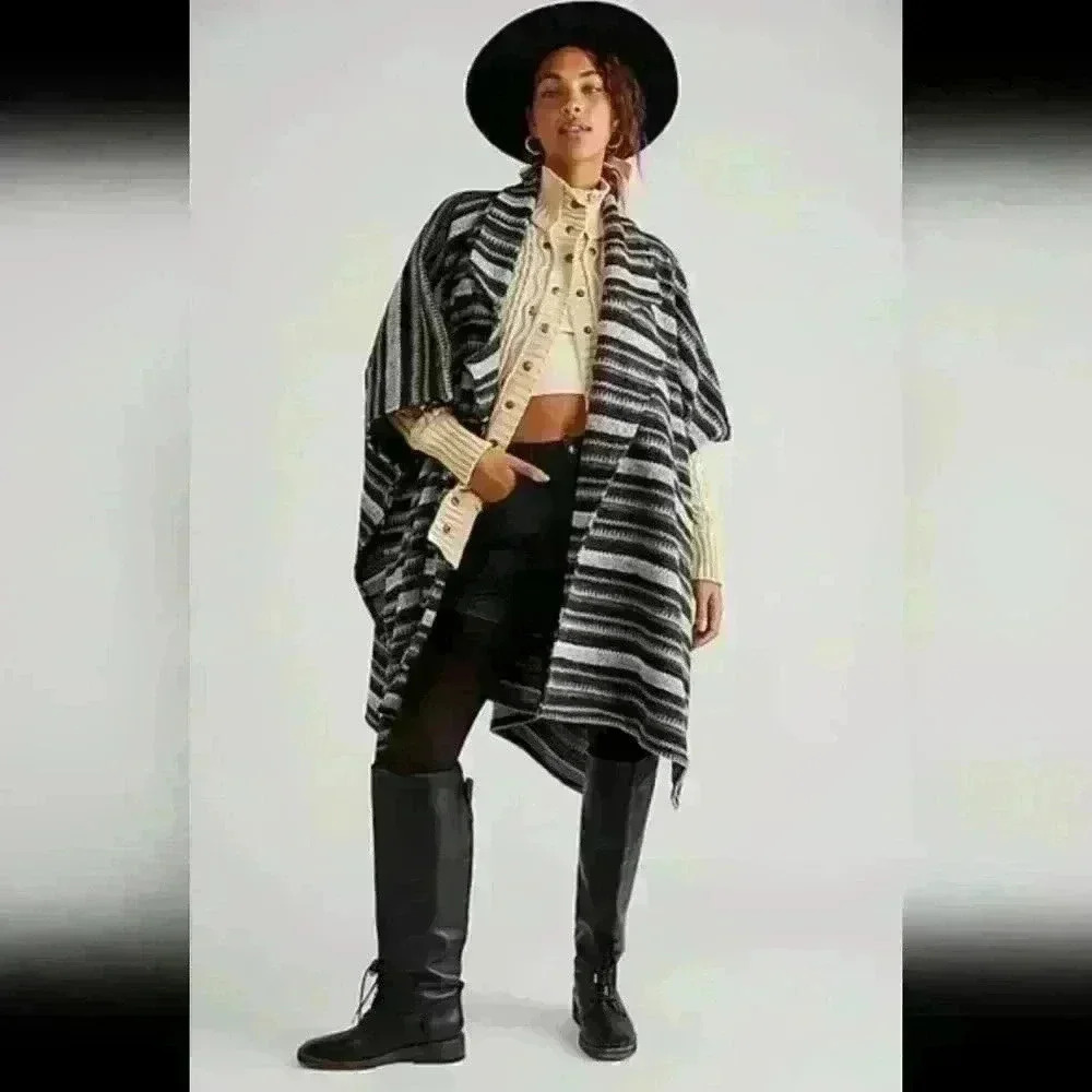 Free People Jackson Stripe Oversized Poncho